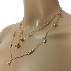 New Gennaro Layerings Gold Tone Stone Accent Necklaces Set Of 3 Ajustable Length
